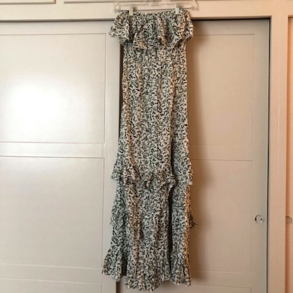 NWT Yidarton Ruffled Strapless Maxi Dress Green and White size medium - Picture 2 of 12